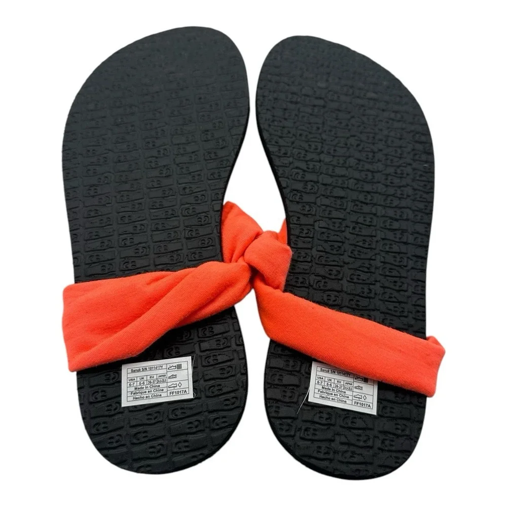 Sanuk Yoga Sling Burst Sandals YOUTH Girls Size 6-7 Black Orange Flip Flops‎ NWT